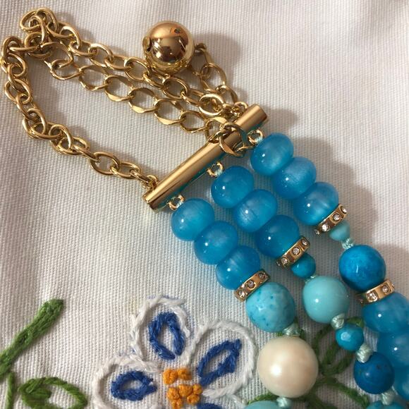 KATE SPADE Turquoise Blue Triple Strand Necklace Azure Allure, NEW - Picture 6 of 11